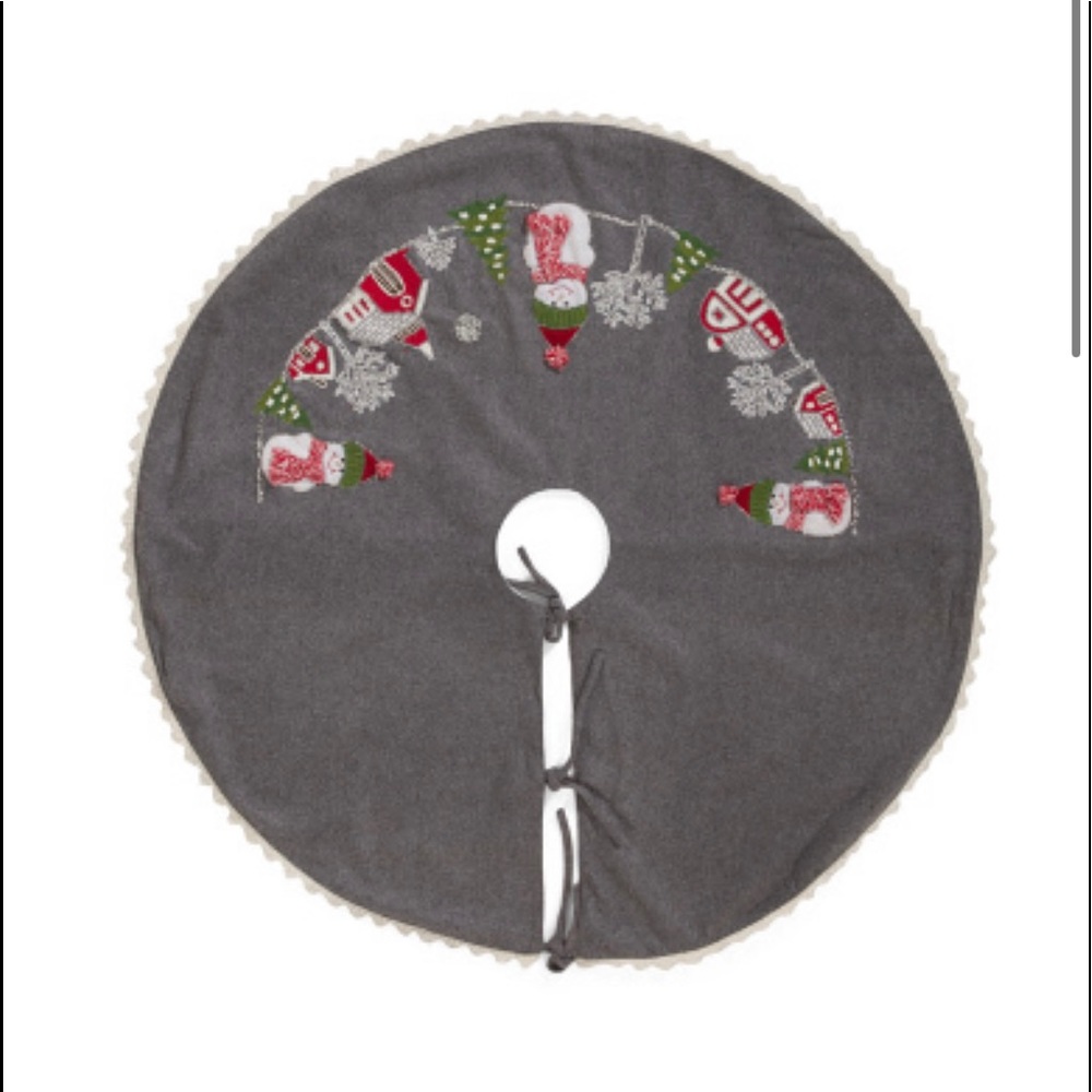 Merry and Bright Felt Beaded Embroidered Christmas Tree Skirt
